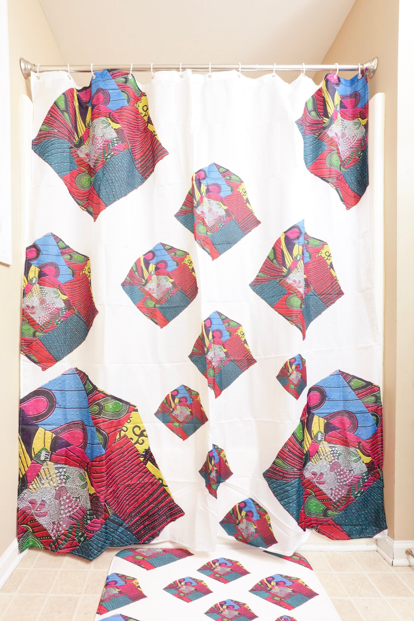 Turn Twist African Print WHT ti Shower Curtains