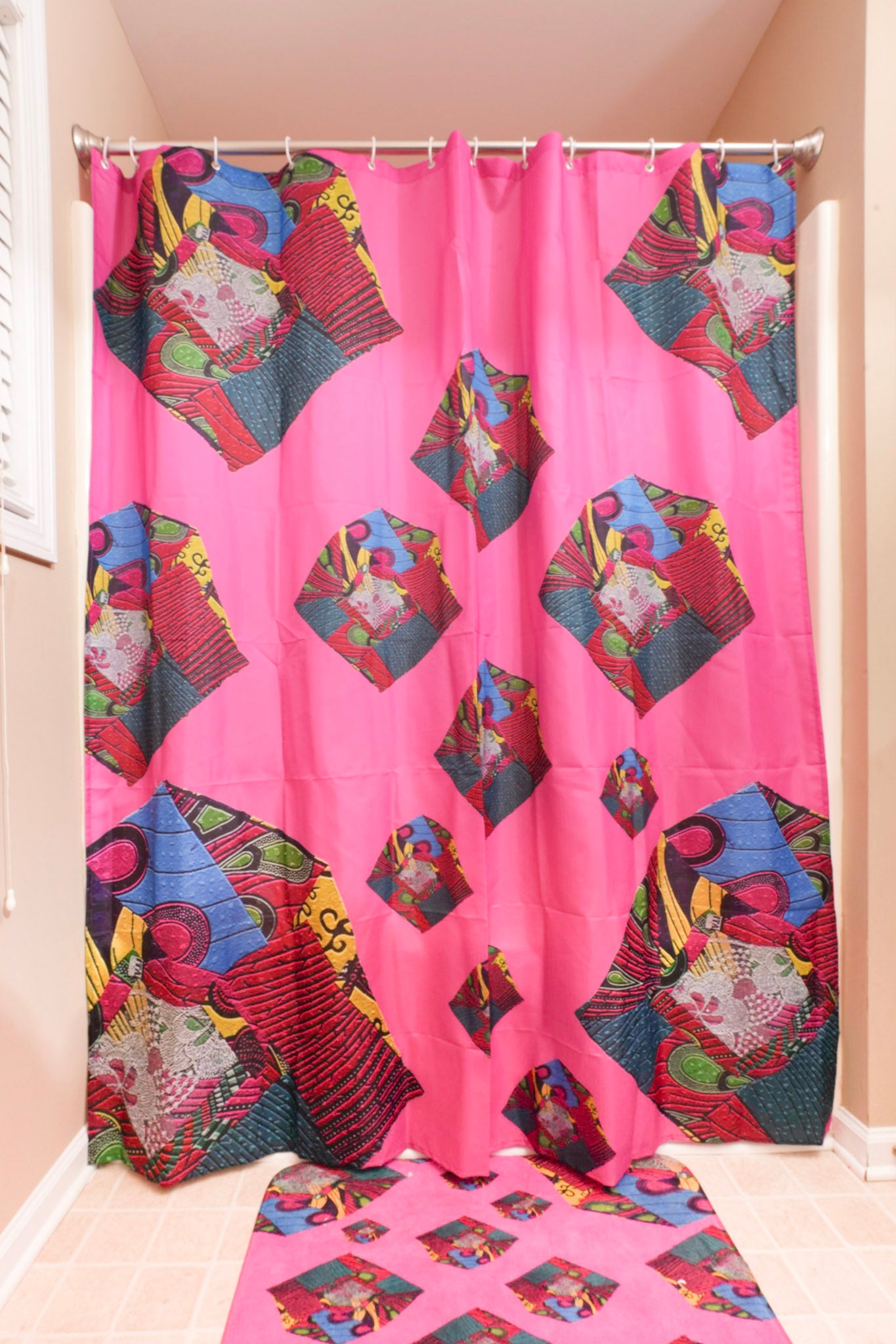 Turn Twist African Print PNK Shower Curtains-display