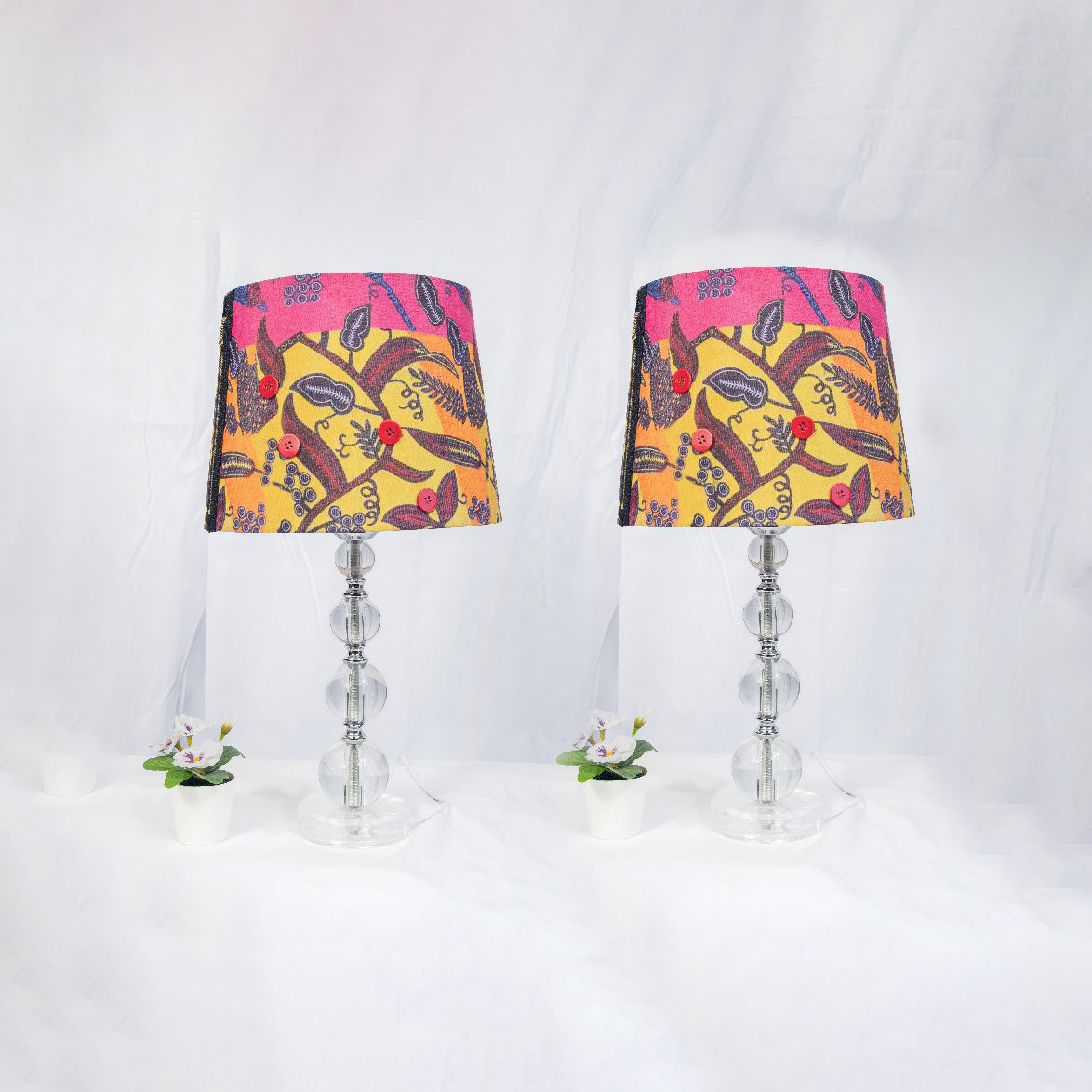 Teevaneinteriors Spring Sunset Duo Lamp, Bedroom Lamp, Lamp set, African Print, Tee Bedside African Print Lamp