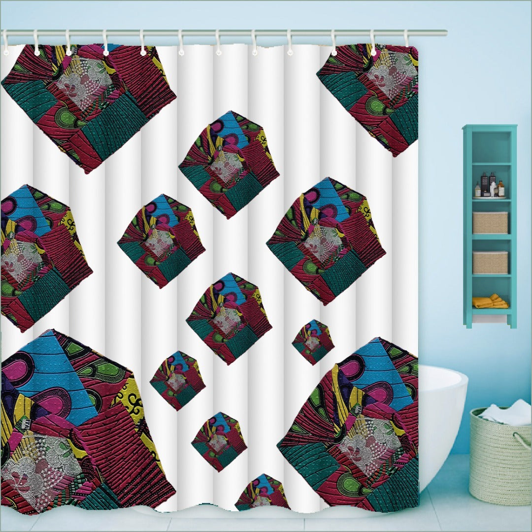 Turn Twist African Print WHT ti Shower Curtains-display