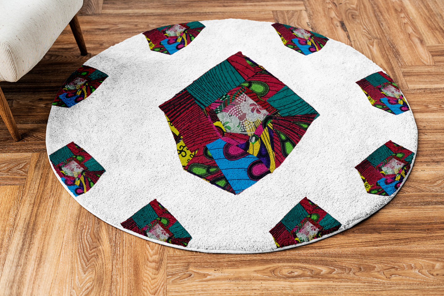 Teevaneinteriors Boho Round Rug, Living Room, Lounge, Dinning, Patch African Print