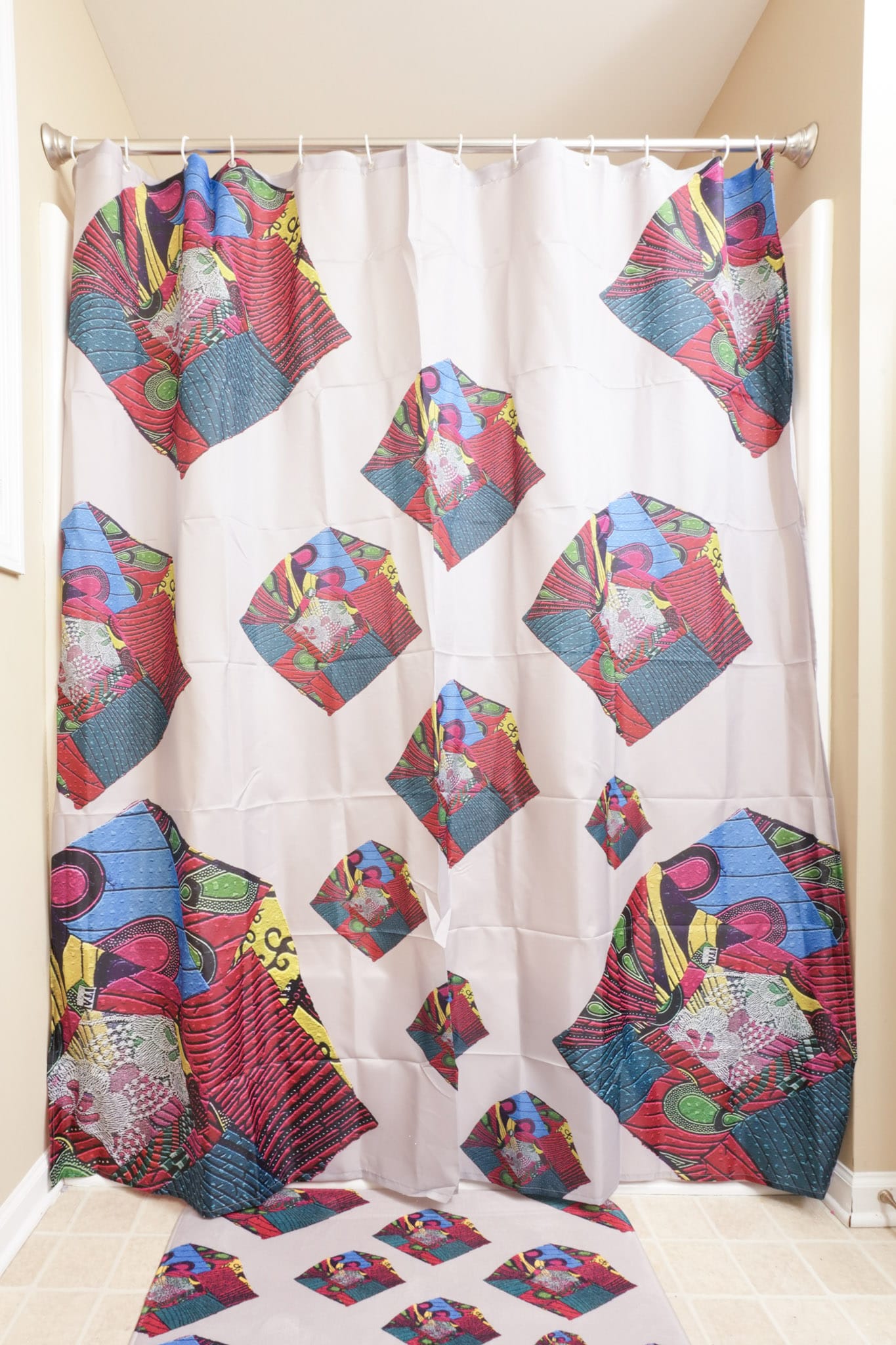 Turn Twist African Print Grey Shower Curtains-display